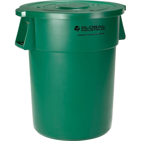 Global Industrial Plastic Trash Can with Lid, 55 Gallon Green 240464GNCL